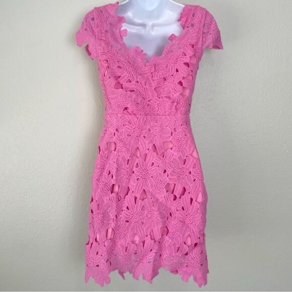 J.O.A. pink floral embossed eyelet mini dress S - Picture 7 of 13